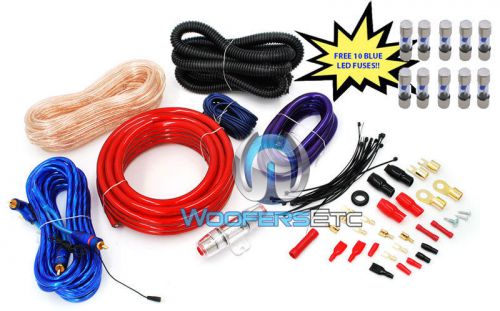 Pkg 10 fuses &amp; pd-4kit amp cables 4 awg wire 2500w car amplifier rca install kit