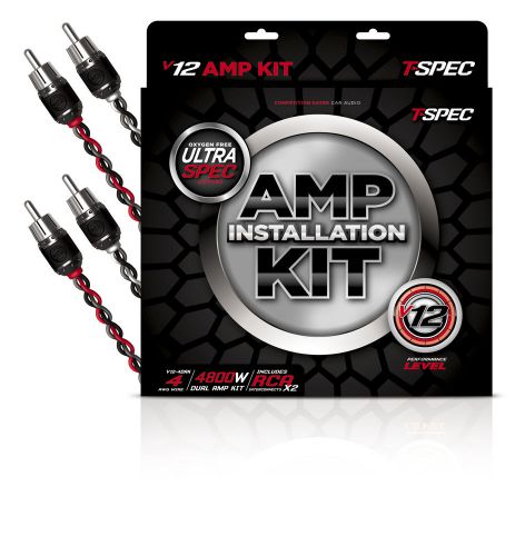T-spec v12-dak4 v12 series 4800w 4awg dual amplifier kit w/ 2x braided rca cable