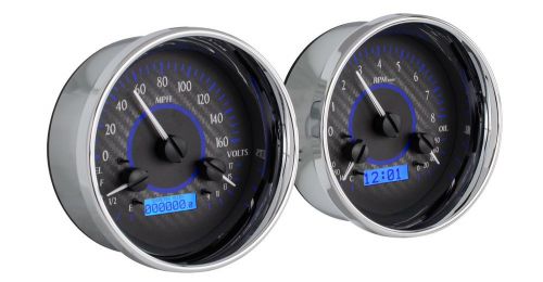 Dakota digital vhx universal dual 5&#034; round analog gauges carbon blue vhx-1014-cb