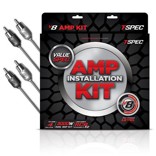 T-spec v8-4dak 4 awg 3000w rated dual amplifier installation kit with rca cables