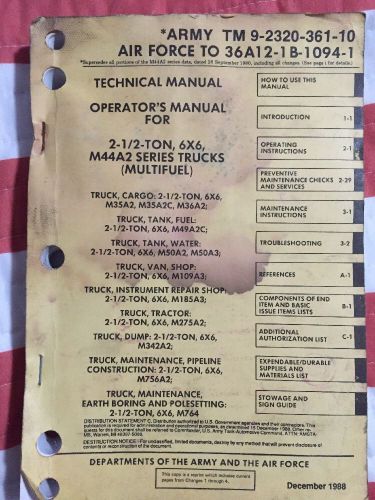 Army technical manual for 2 1/2 ton, 6x6, m44a2 trucks, air force