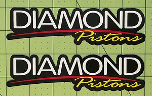 Diamond pistons pair of original vintage die cut decals racing stickers