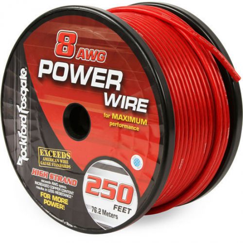 Rockford fosgate rfw8r 250 foot spool 8 awg gauge ofc frosted red power wire