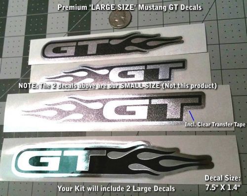 Mustang gt flames chrome decals kit 2pcs large size 7.5 inch laminated nice 0036