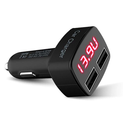 Black car charger/thermometer/ammeter/voltmeter dual usb port 3.1a led monitor