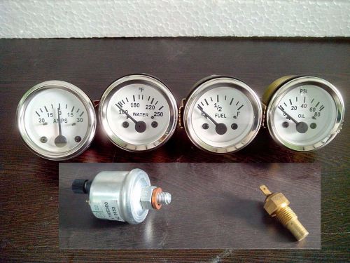 With oil + temp sender 52mm electrical oil pressure + temp + amp + fuel gauge-wh