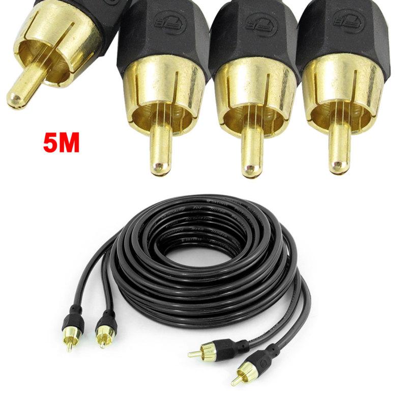 5m 16.4ft long black straight rca type audio cable wiring for truck car
