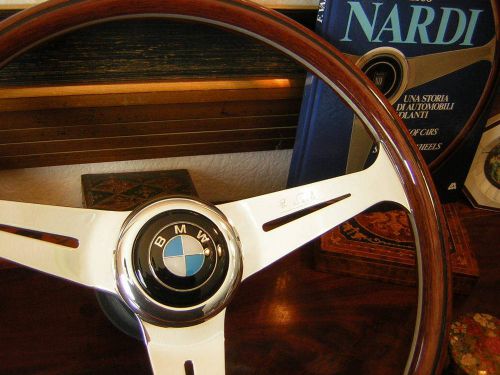 Bmw e9 - e3 wood steering wheel 15.3&#034; vintage nardi new nos boss + horn push