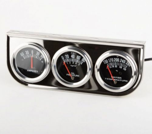 Vintage 50s car style lighted triple gauge dash set oil temp amp auto accessory