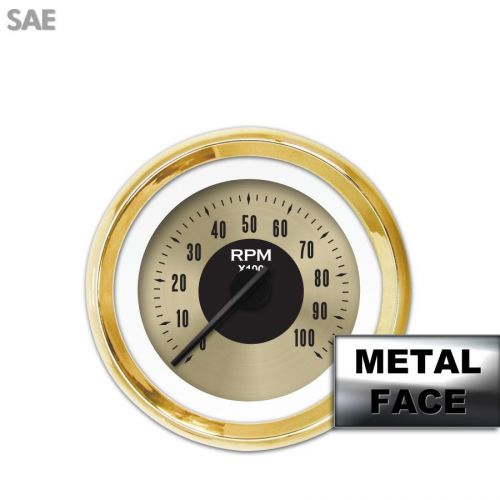 Tachometer gauge - american classic gold viii, black modern needles, gold trim