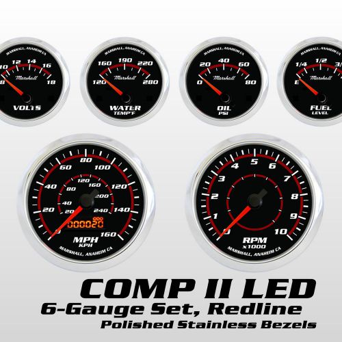 C2 redline 6 gauge set, stainless bezels,  240-33 ohm fuel level gauge
