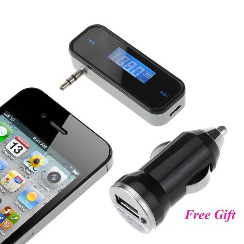 3.5mm fm transmitter + car charger wireless radio adapter for iphone 6 5s 5c 5 4