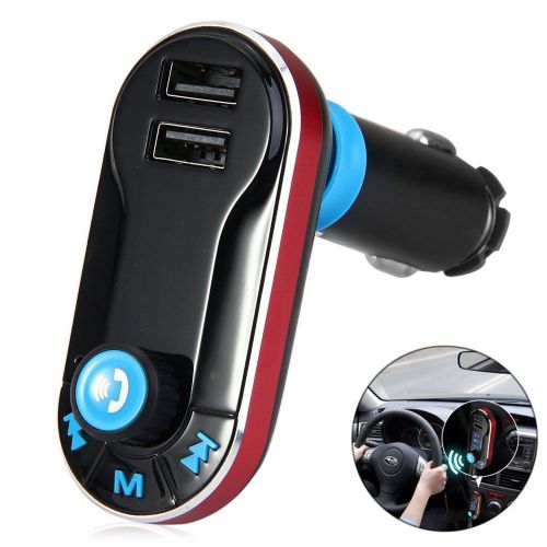 Wireless bluetooth car kit fm transmitter sd lcd dual usb charger red color