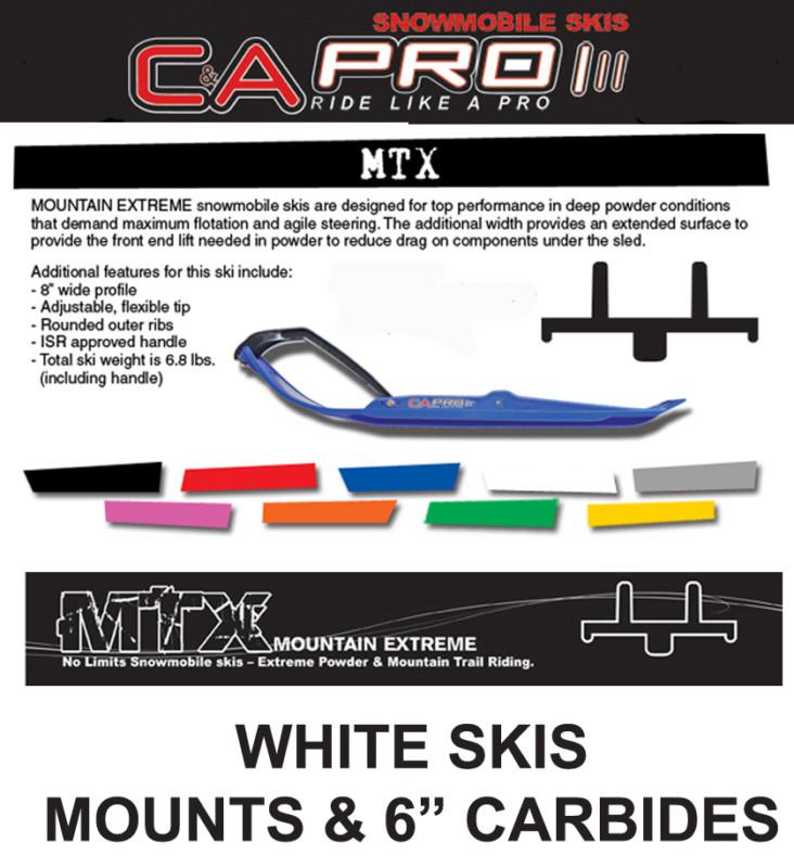 C&a pro mtx extreme white skis, mnts, 6" carbides arctic cat 2009 & older - nib