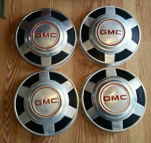 Set 4 gmc truck dog dish hubcaps 12&#034; fits 16&#034; van oem factory 73-87 3/4 1 ton
