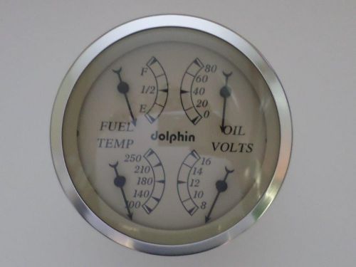 Dolphin 5&#034; beige quad gauge fuel, oil pressure, water temp &amp; volts + sending unt
