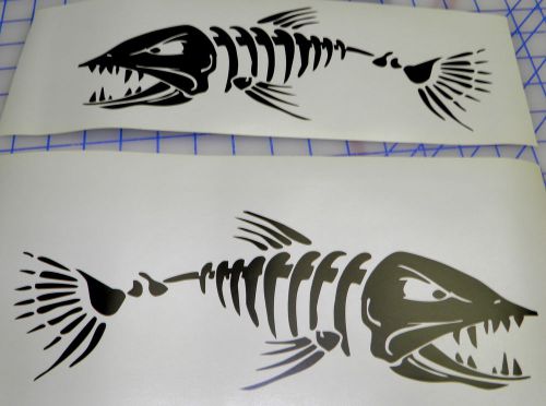 (2) skeleton fish smaller vinyl decals for  boat   fishing 4.3x12&#034; black
