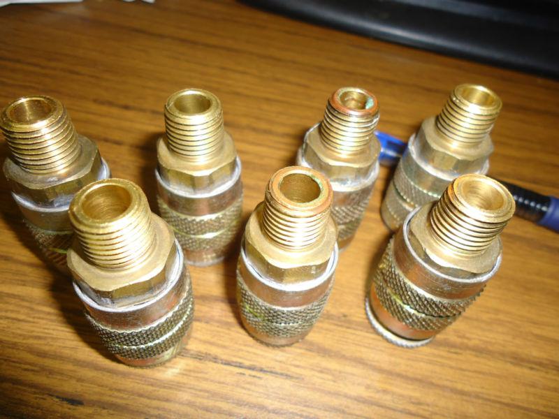 Lot of 7 charlotte series f air hose fittings couplers m-style(?) brass usa