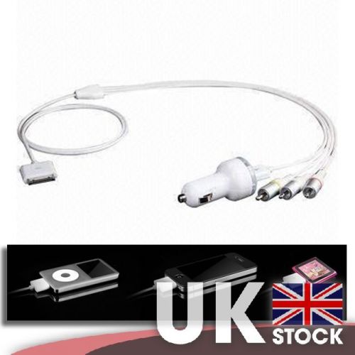 White composite rca av cable for ipod video classic iphone 4 3gs  ipad 1g 2g