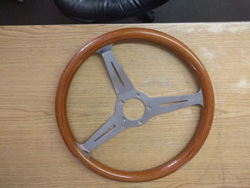 Wood steering wheel 14 1/2&#034; 5 hole made in italy some small marks on wood, used