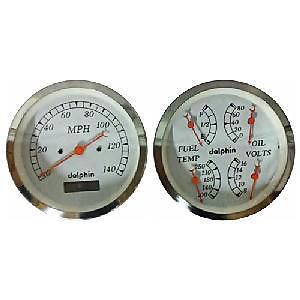 Dolphin 5 inch electronic white quad gauge set hotrod/ford/chevy/pickup truck
