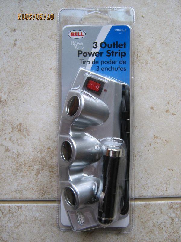 New bell 1 to 3 12 outlet power strip 39025-8 silver car auto 12 volt on off 