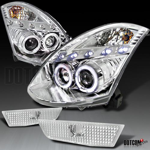 03-07 infiniti g35 coupe dual halo projector headlights+bumper lamps chrome
