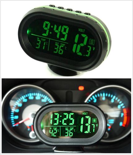 Green led dual digital 2 thermometer ℃ ℉ voltmeter alarm clock gauge dash sets