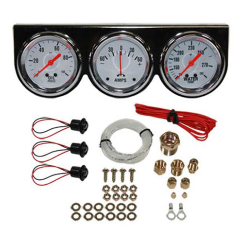 Universal 2-5/8&#034; 3 gauge set chrome bezel water oil pressure ammeter kit