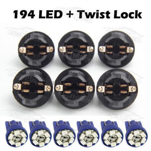 6x pc161 t10 twist lock plug instrument panel indicator light bulb blue