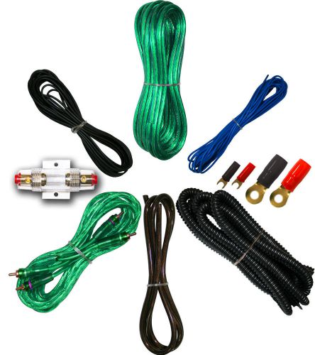 8 gauge amplfier power kit for amp install wiring complete rca cable green 1500w