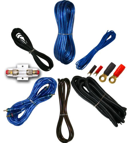 8 gauge amplfier power kit for amp install wiring complete rca cable blue 1500w