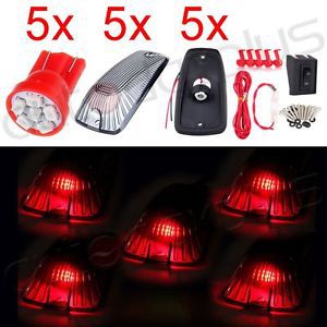 5x smoke cab marker lamps red clearance led light/wiring kit for chevy/gmc truck