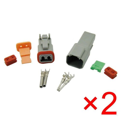 2x 2 pin waterproof connector gray with seals terminals wire plug dt04 &amp; dt06 et