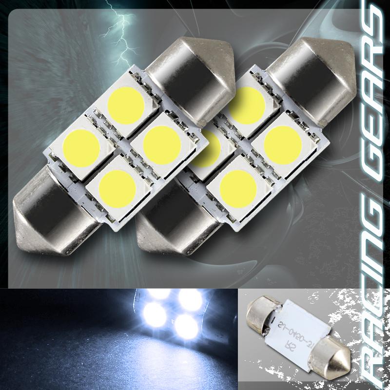 2x universal 31mm white 4 smd led festoon replacement dome map glove light bulb
