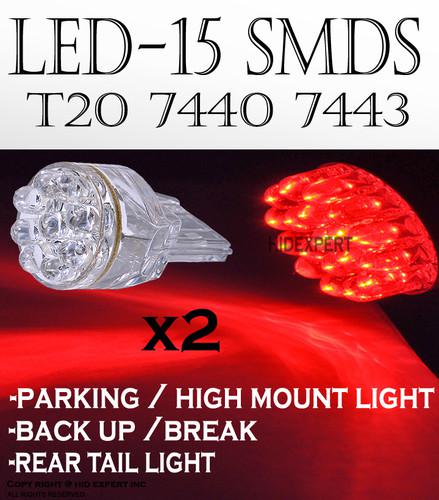 1 pair  red led rear tail lamp light bulbs 15x smds 7443 t20 744 mh6abls dot
