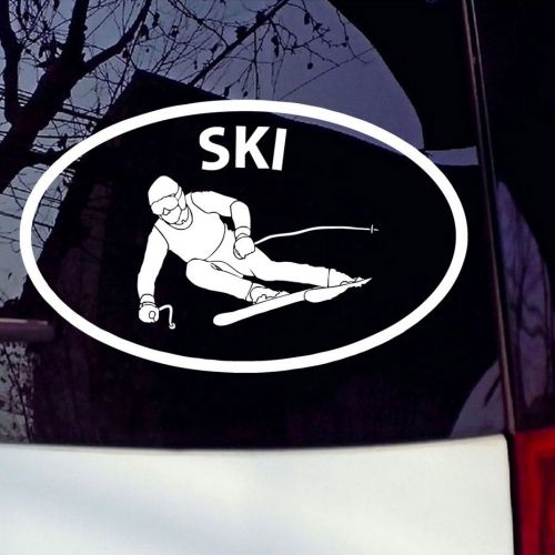 Ski skier sport oval vinyl car decal bumper window sticker truck tailgate laptop