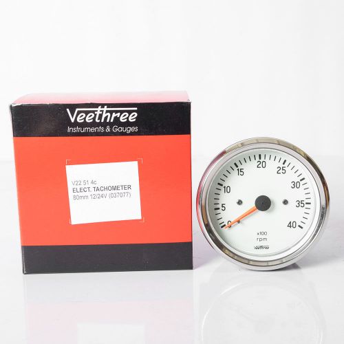Vintage veethree tachometer gauge 80mm white 4000 rpm 12v/24v