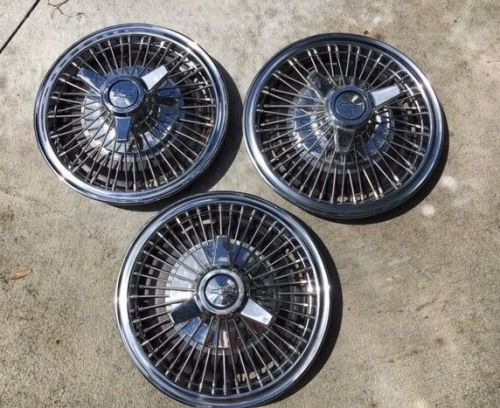 14&#034; chevy 3 bar spinner wire hubcaps wheel covers 1964-1966 lot of 3