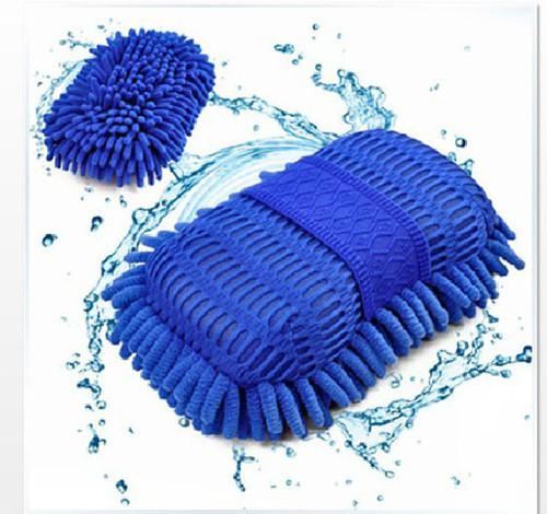New blue microfiber chenille car auto wash  clean sponge cleaning brush pad 