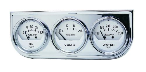 Auto meter 2325 autogage; white oil/volt/water; chrome steel console