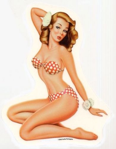 Sexy vintage nostalgic pin-up girl red white polka dot bikini sticker/decal
