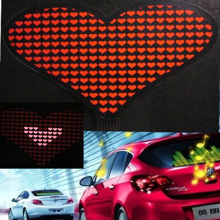 7&#034; love red heart car sticker sound music activated equalizer glow light