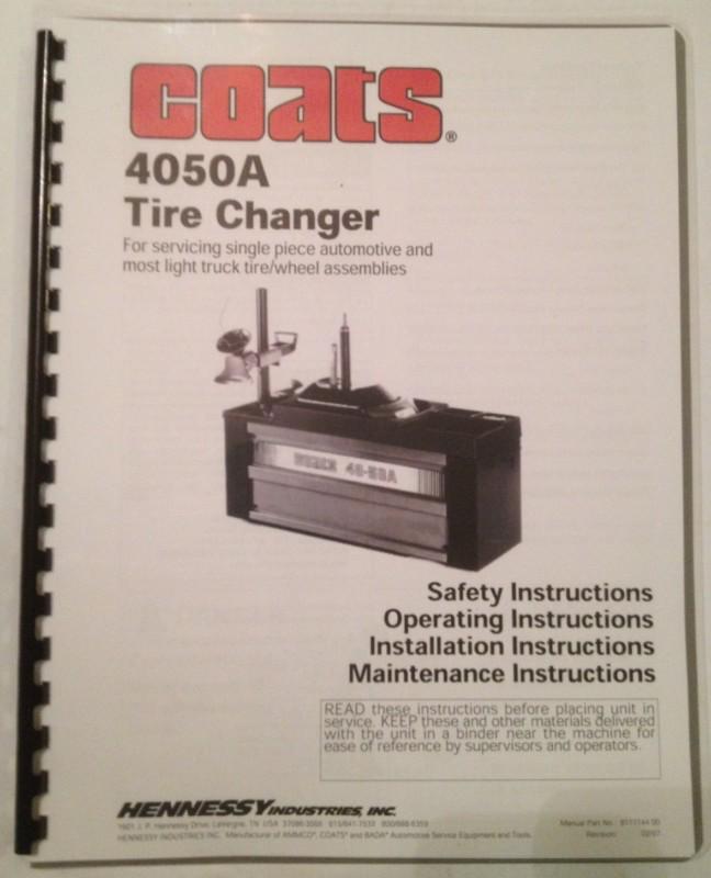 Coats 4050a tire changer operation and parts manual