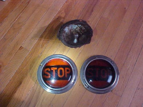Vintage stop backup glass lights amber stainless steel rings hot rat rod pair