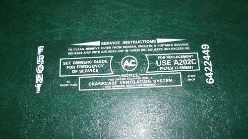 1966 buick electra 225 air cleaner base service instructions decal sticker new