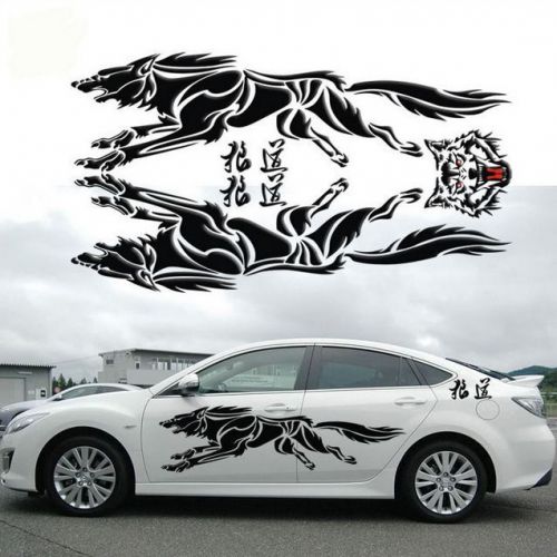 Auto decoration wolf head logo car hood sticker wolf totem car body decals black