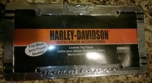 Harley davidson bar shield with flames hd wordmark license plate frame holder