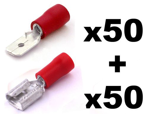 100x red semi insulated spade electrical crimp connectors mixed male &amp; female