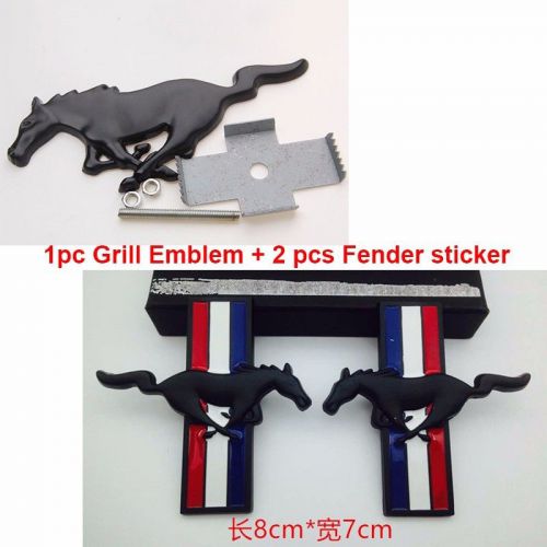 3pcs mustang running horse front grille + fender side sticker car emblem badge